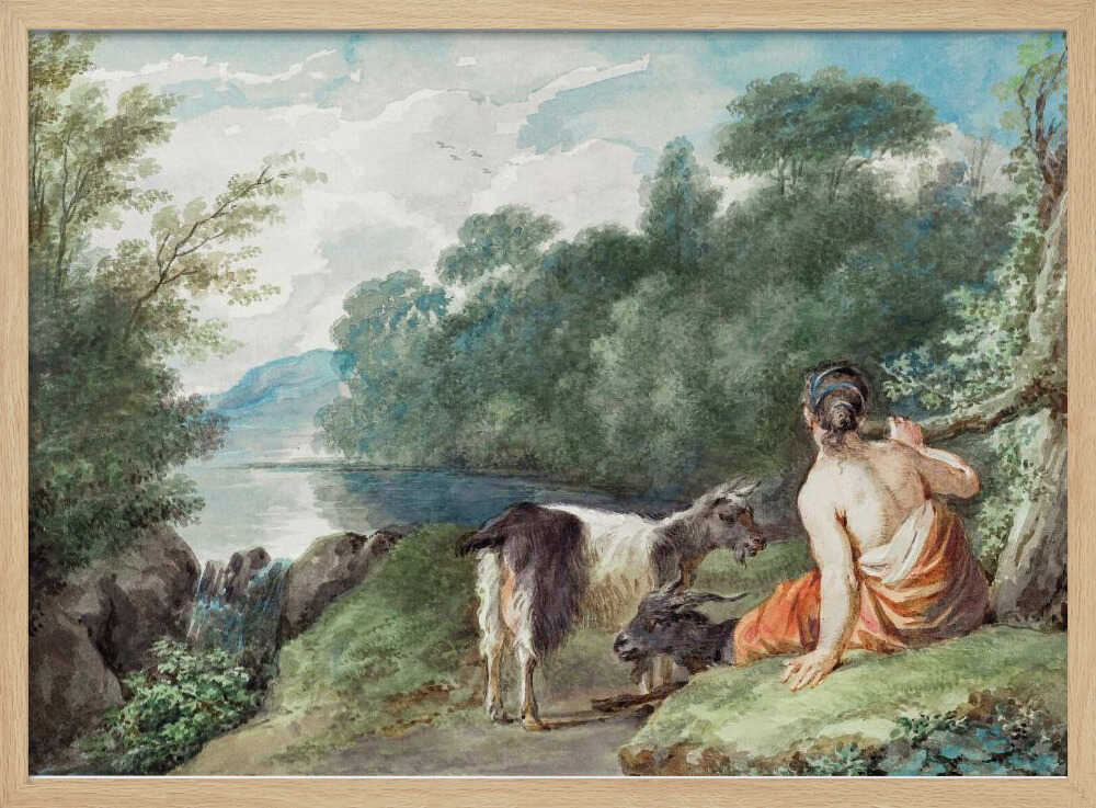 Shepherdess With Goats In a Landscape With a Lake - Poster / Art Print