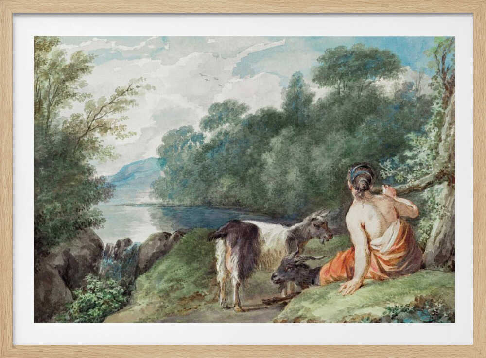Shepherdess With Goats In a Landscape With a Lake - Poster / Art Print