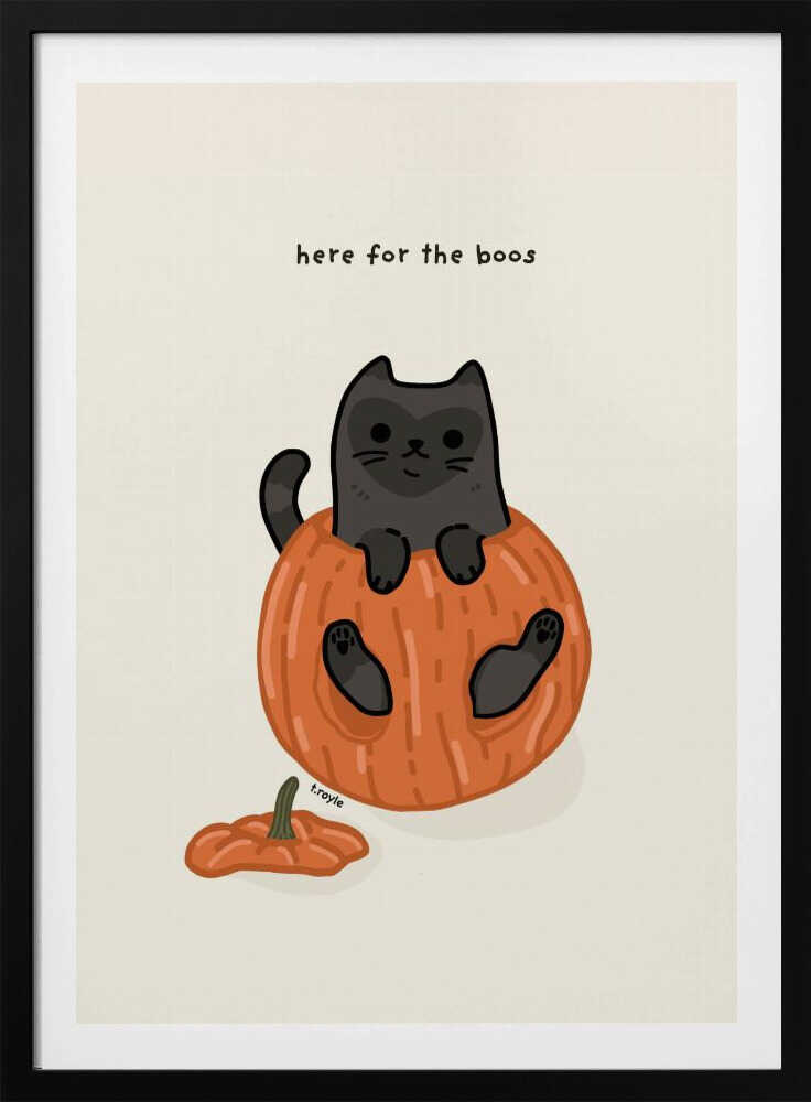 Black Cat Playfully Sitting In A Pumpkin - Poster / Art Print