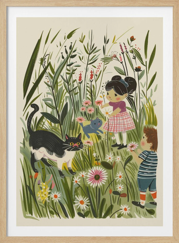 Vintage Kids and Cats Poster - Poster / Art Print