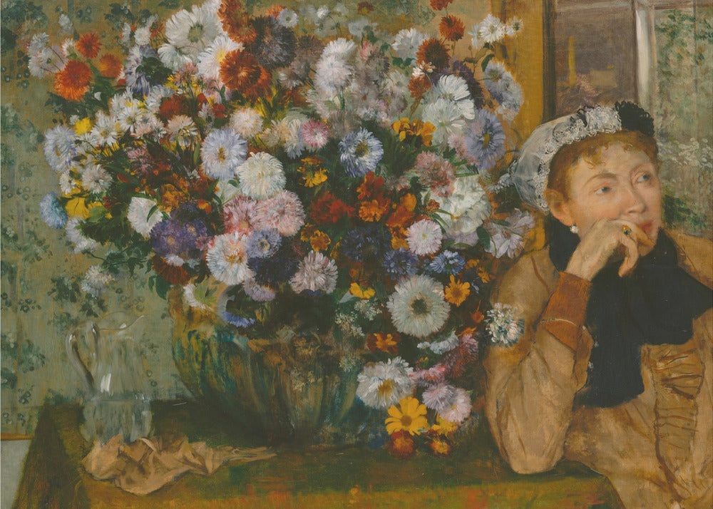 A Woman Seated Beside a Vase of Flowers - Poster / Art Print