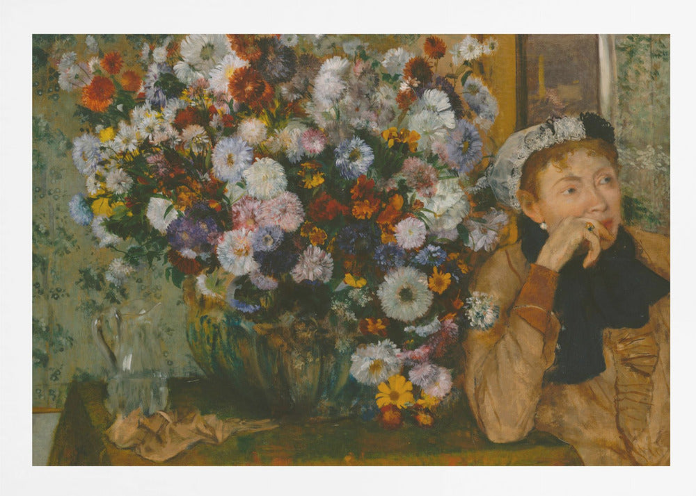 A Woman Seated Beside a Vase of Flowers - Poster / Art Print