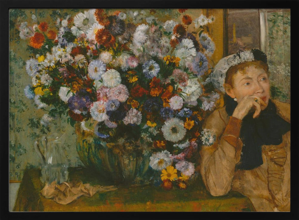 A Woman Seated Beside a Vase of Flowers - Poster / Art Print