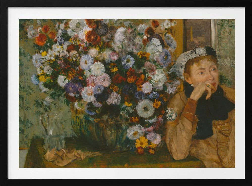 A Woman Seated Beside a Vase of Flowers - Poster / Art Print