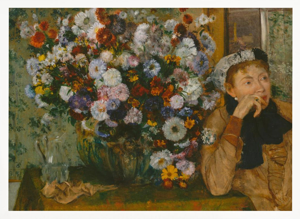 A Woman Seated Beside a Vase of Flowers - Poster / Art Print