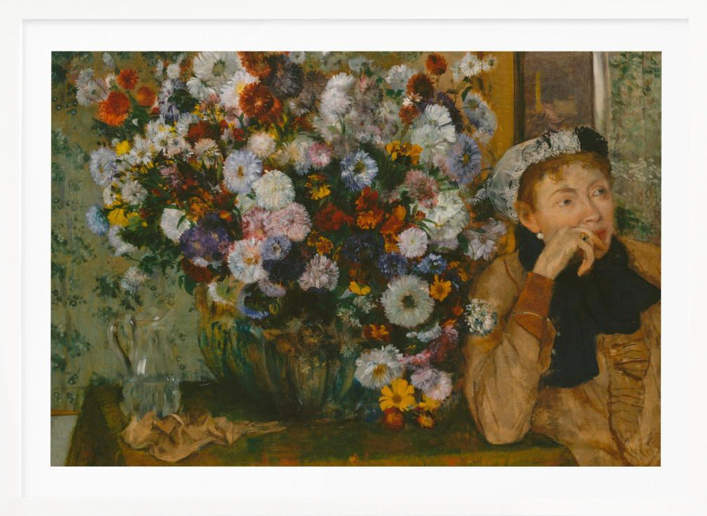 A Woman Seated Beside a Vase of Flowers - Poster / Art Print