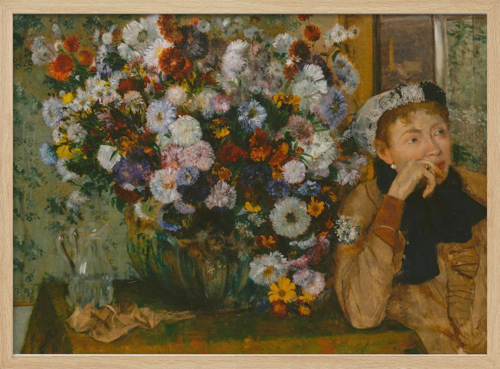 A Woman Seated Beside a Vase of Flowers - Poster / Art Print