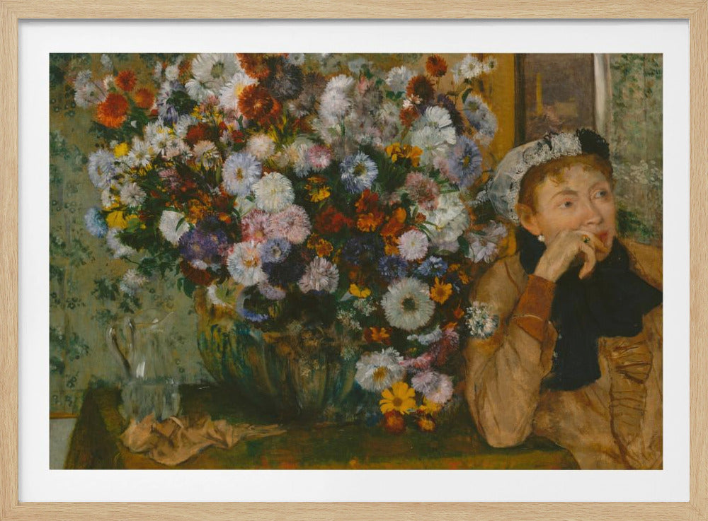 A Woman Seated Beside a Vase of Flowers - Poster / Art Print
