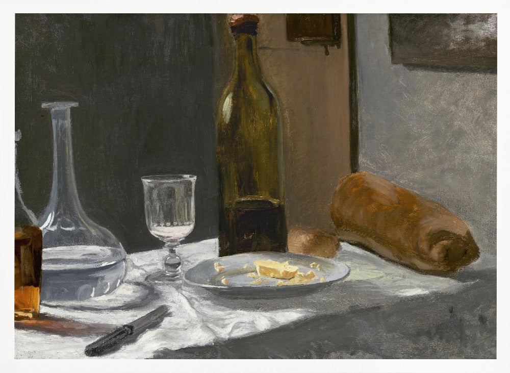 Still Life With Bottle, Carafe, Bread, and Wine (1862–1863) By Claude Monet - Poster / Art Print