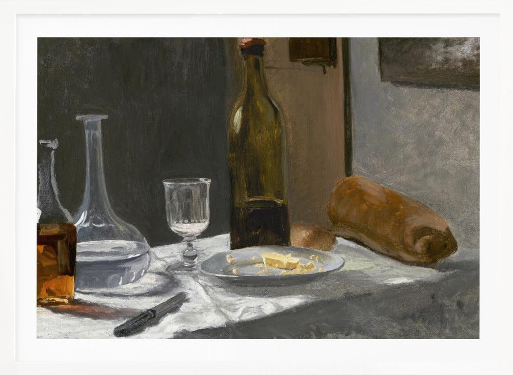 Still Life With Bottle, Carafe, Bread, and Wine (1862–1863) By Claude Monet - Poster / Art Print