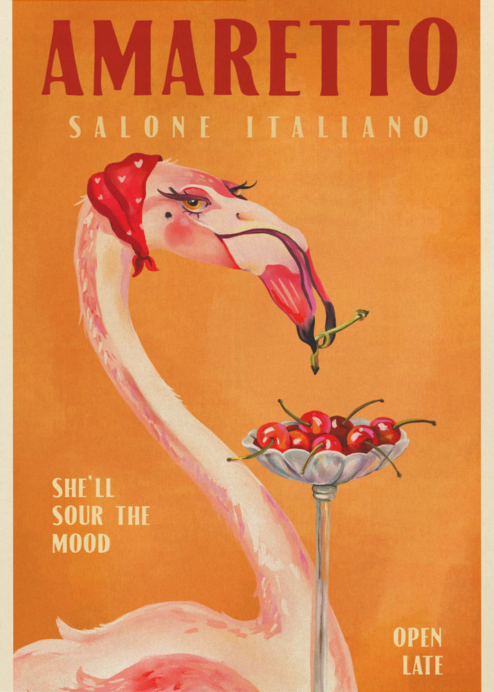 Amaretto Flamingo Art Deco Italian Cafe Travel Art - Poster / Art Print