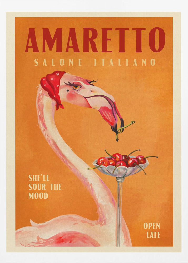 Amaretto Flamingo Art Deco Italian Cafe Travel Art - Poster / Art Print