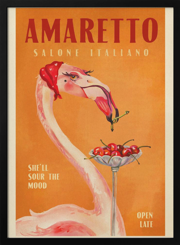 Amaretto Flamingo Art Deco Italian Cafe Travel Art - Poster / Art Print