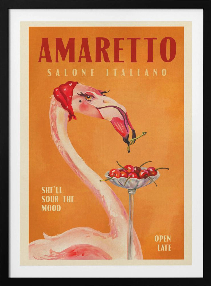 Amaretto Flamingo Art Deco Italian Cafe Travel Art - Poster / Art Print