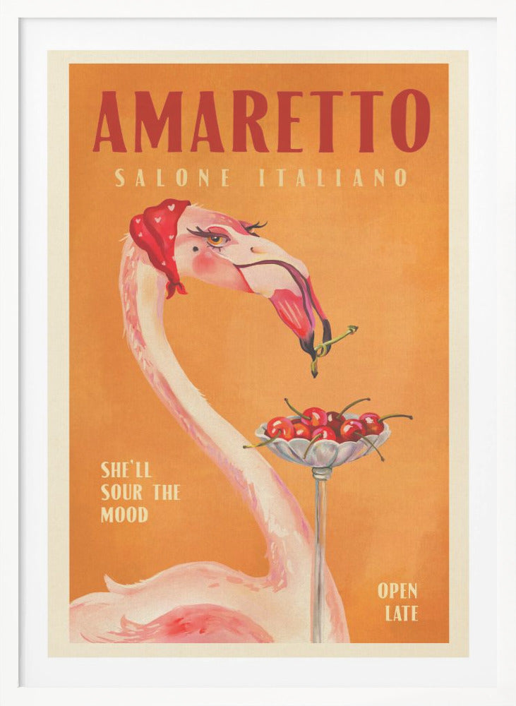 Amaretto Flamingo Art Deco Italian Cafe Travel Art - Poster / Art Print