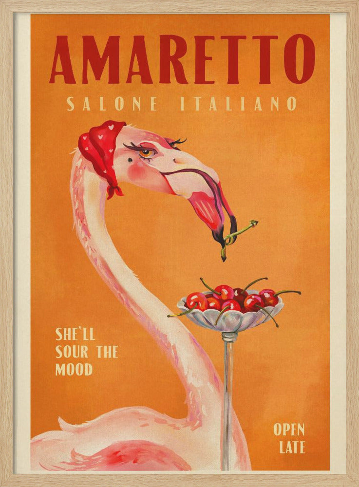 Amaretto Flamingo Art Deco Italian Cafe Travel Art - Poster / Art Print