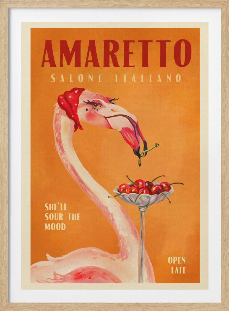 Amaretto Flamingo Art Deco Italian Cafe Travel Art - Poster / Art Print