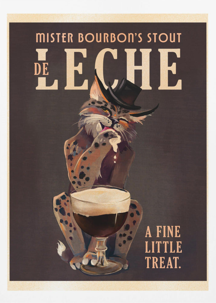 Bourbon De Leche Guinness Style Cat Art - Poster / Art Print