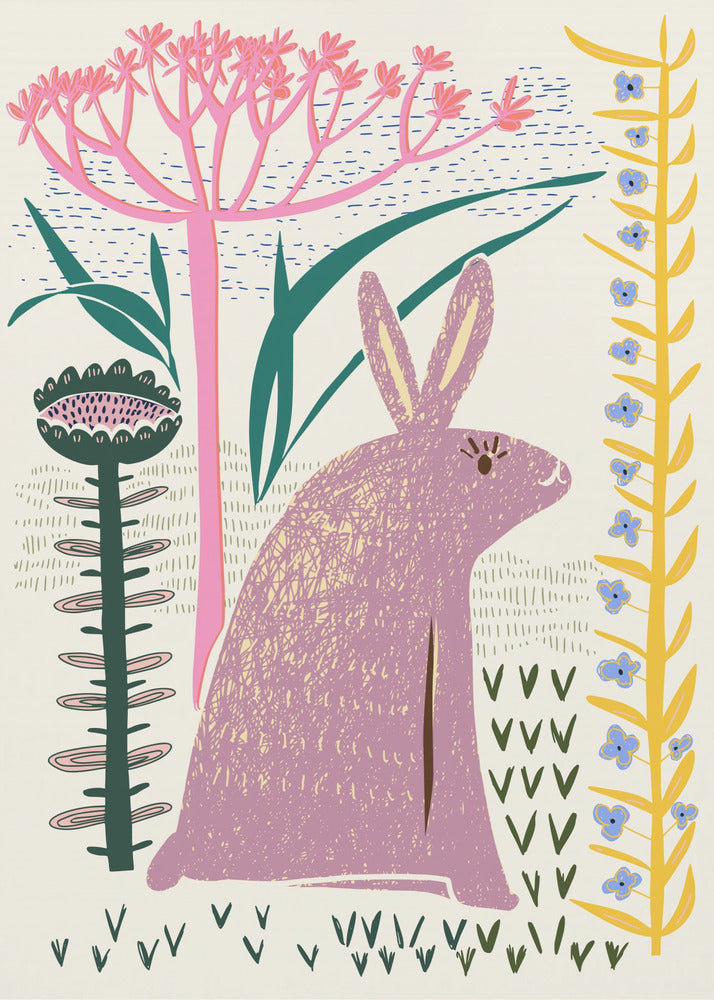 Block print lilac bunny - Poster / Art Print
