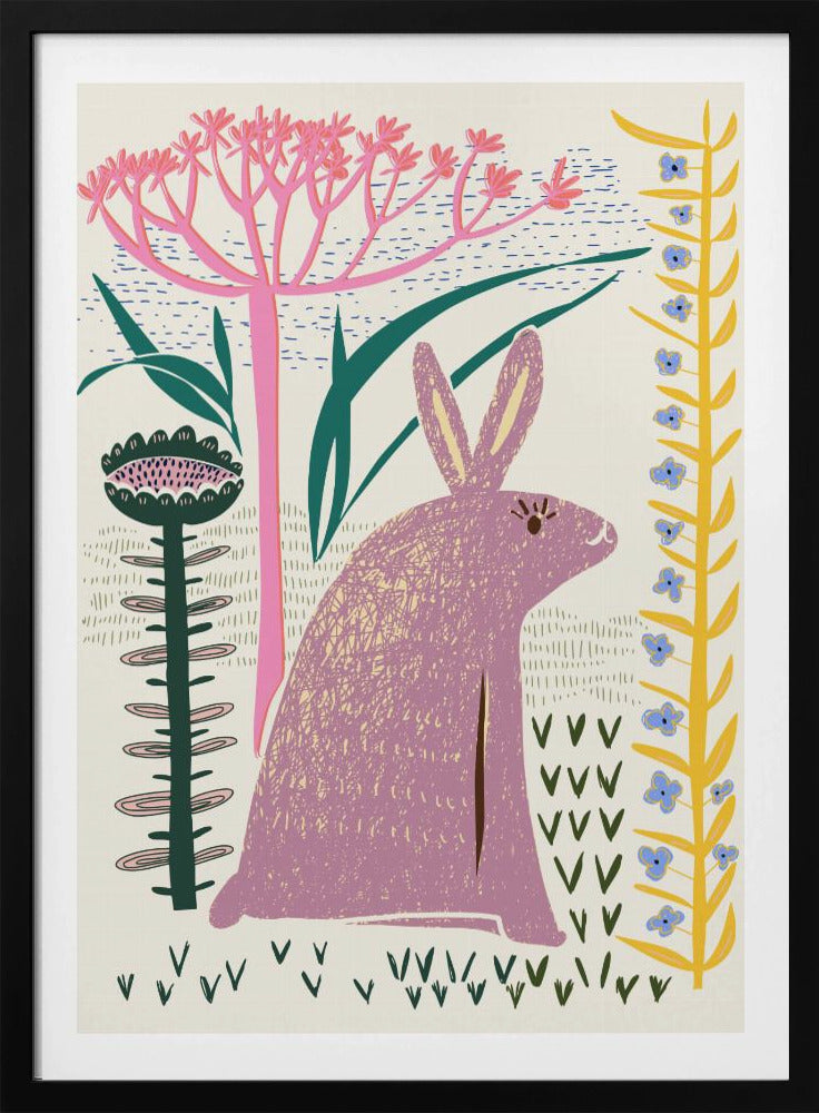 Block print lilac bunny - Poster / Art Print
