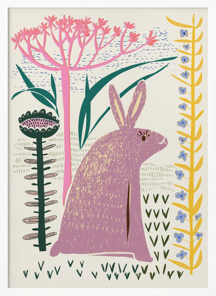 Block print lilac bunny - Poster / Art Print