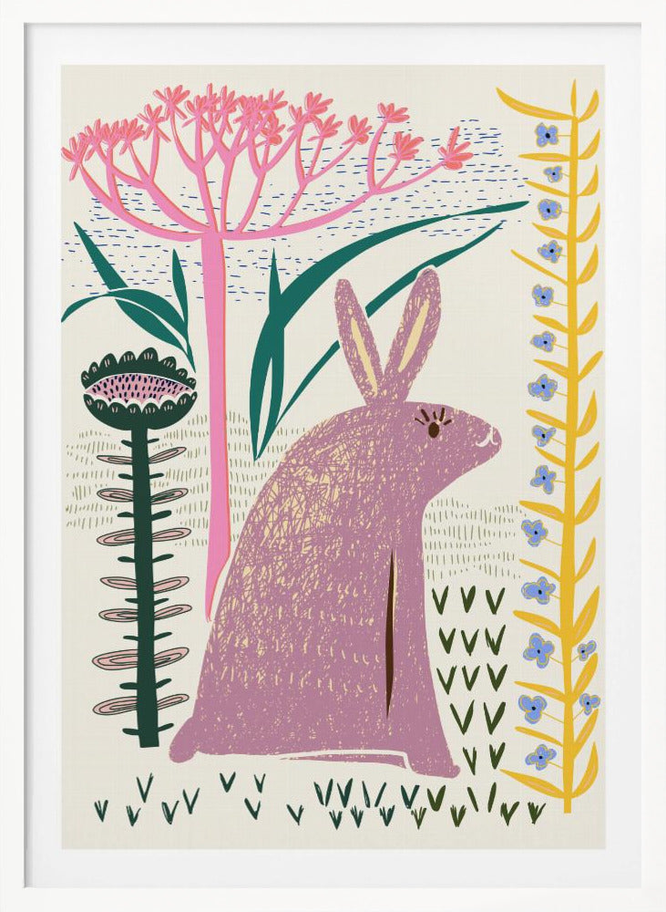 Block print lilac bunny - Poster / Art Print