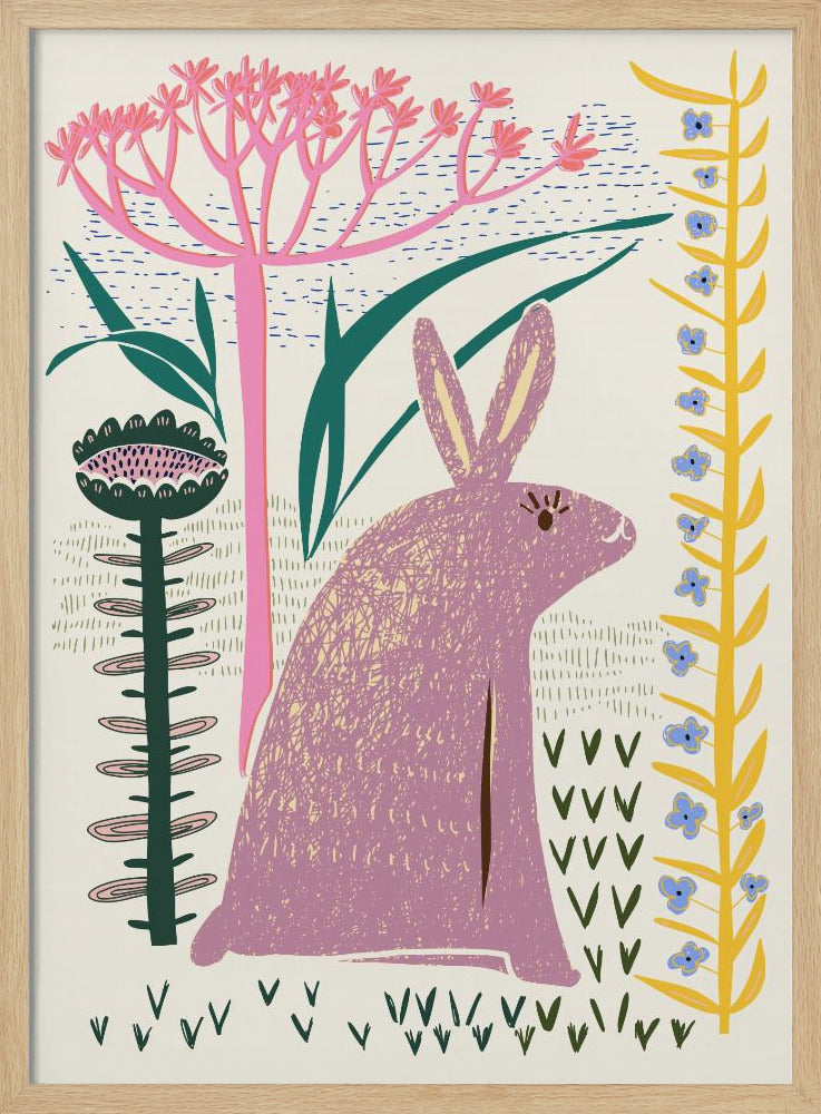 Block print lilac bunny - Poster / Art Print