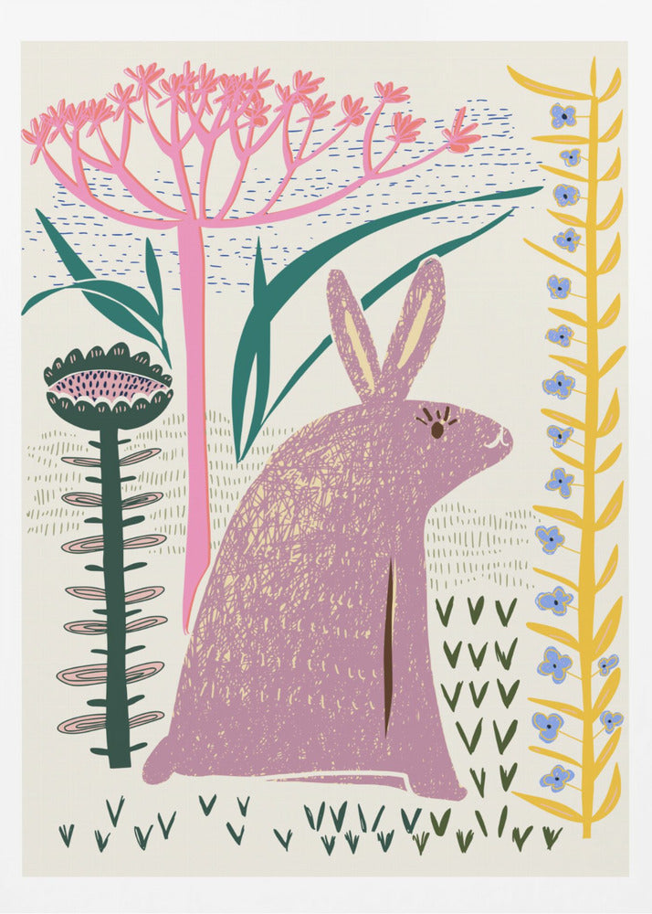 Block print lilac bunny - Poster / Art Print