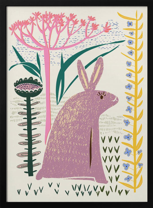 Block print lilac bunny - Poster / Art Print