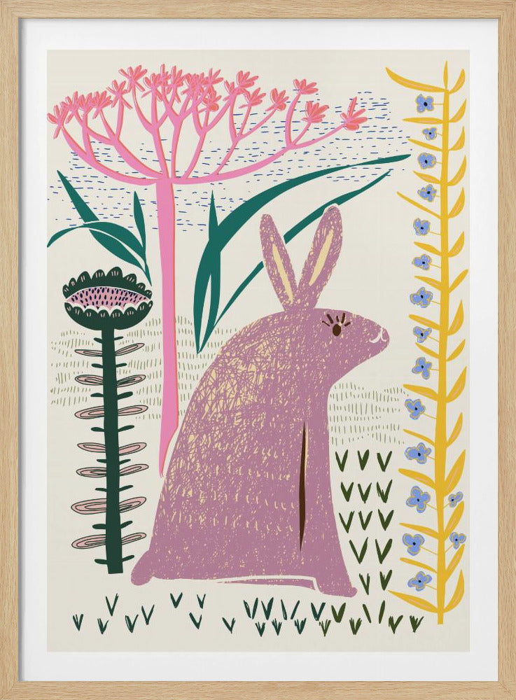 Block print lilac bunny - Poster / Art Print