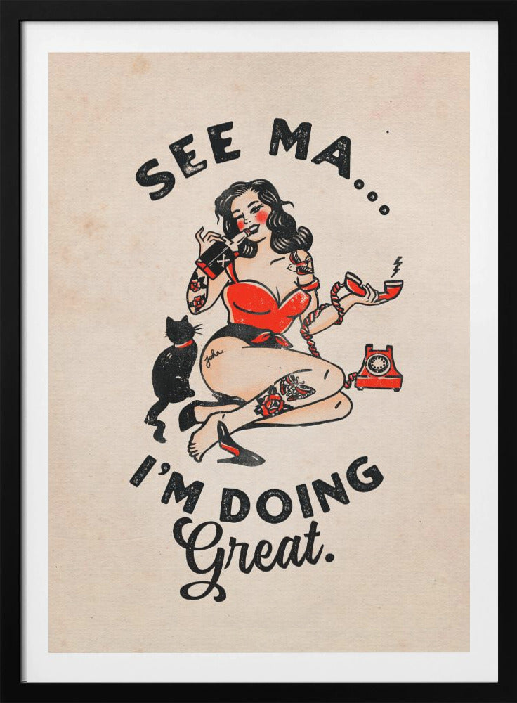 See Ma Poster Funny Vintage Pinup Girl & Cat - Poster / Art Print
