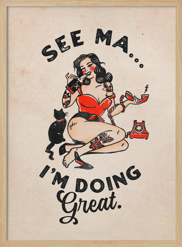 See Ma Poster Funny Vintage Pinup Girl & Cat - Poster / Art Print