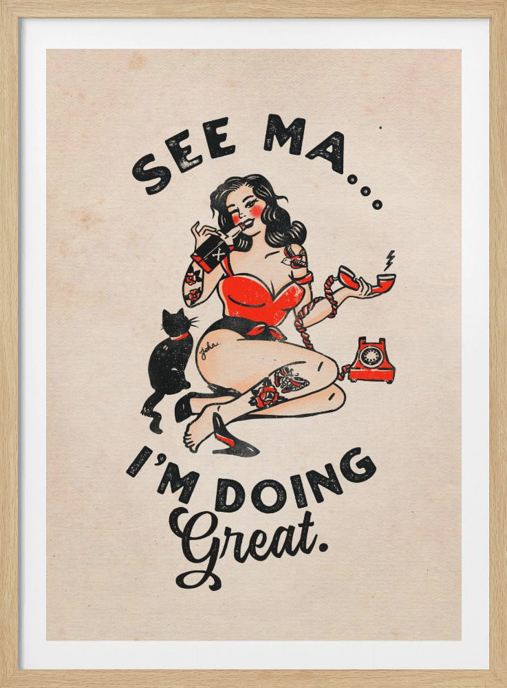 See Ma Poster Funny Vintage Pinup Girl & Cat - Poster / Art Print