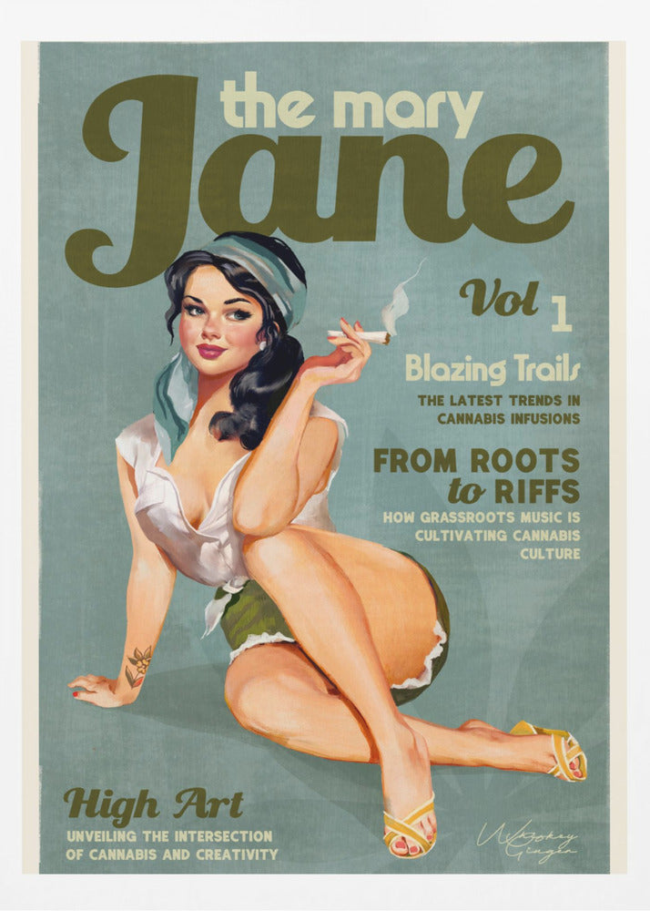 Mary Jane Retro Vintage Pinup Cannabis Art - Poster / Art Print