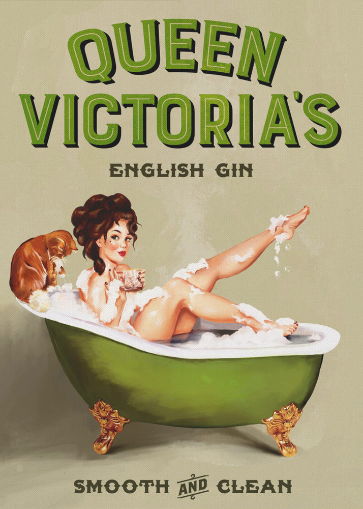 Queen Victoria English Gin Bath Pinup Girl - Poster / Art Print