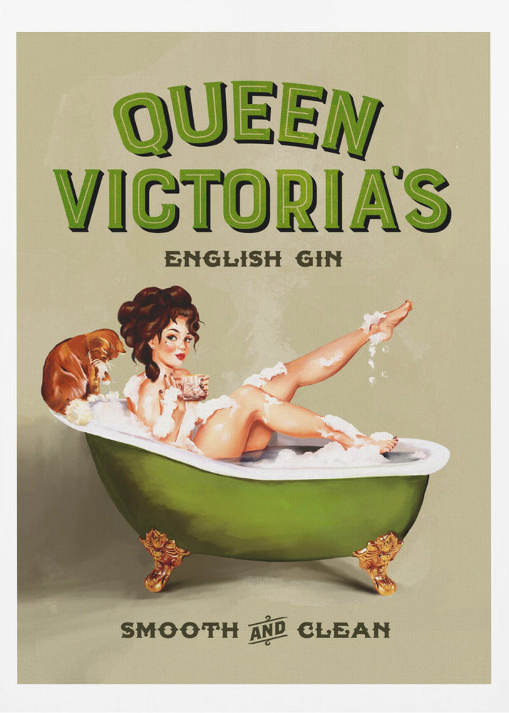 Queen Victoria English Gin Bath Pinup Girl - Poster / Art Print