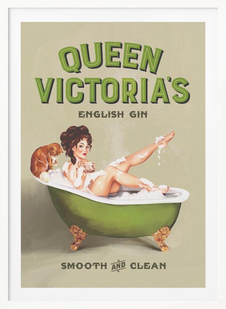 Queen Victoria English Gin Bath Pinup Girl - Poster / Art Print