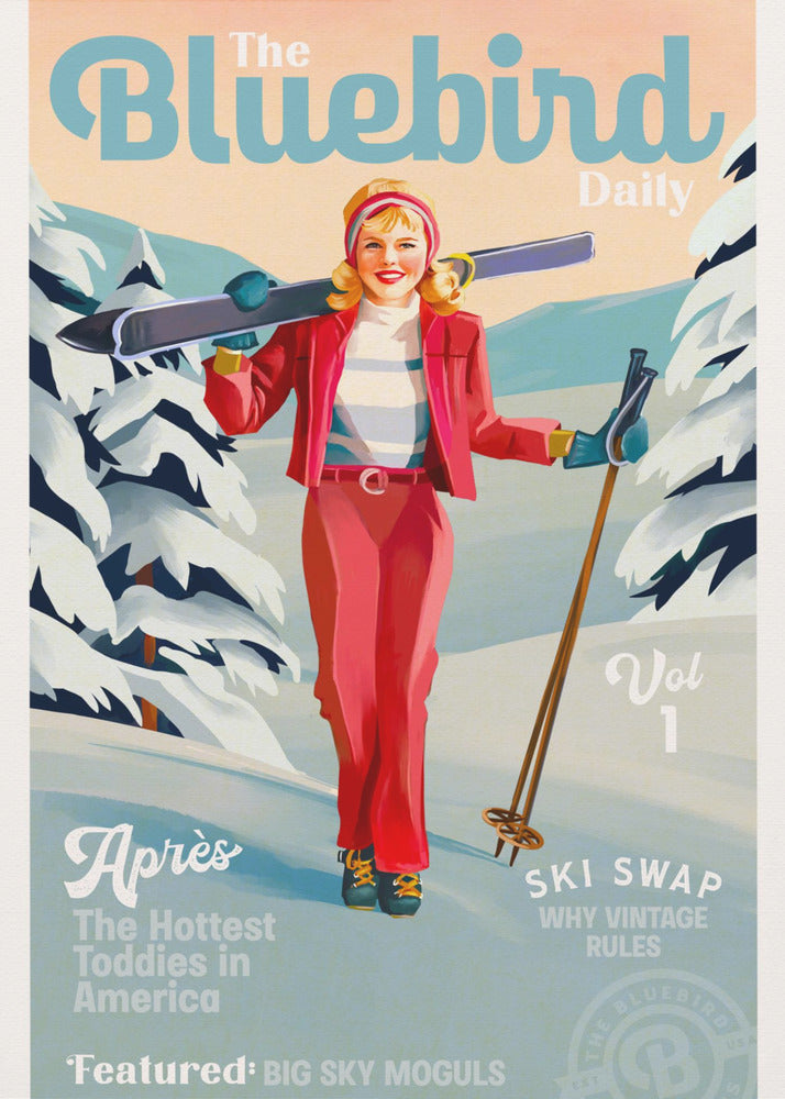 The Bluebird Daily Pinup Ski Art - Poster / Art Print
