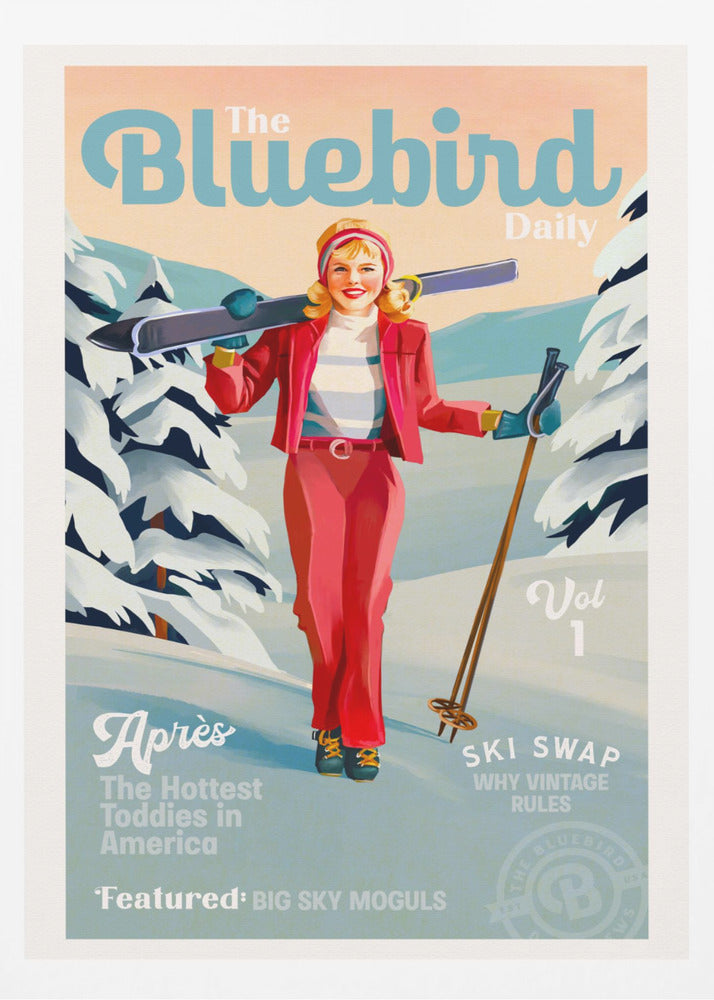 The Bluebird Daily Pinup Ski Art - Poster / Art Print