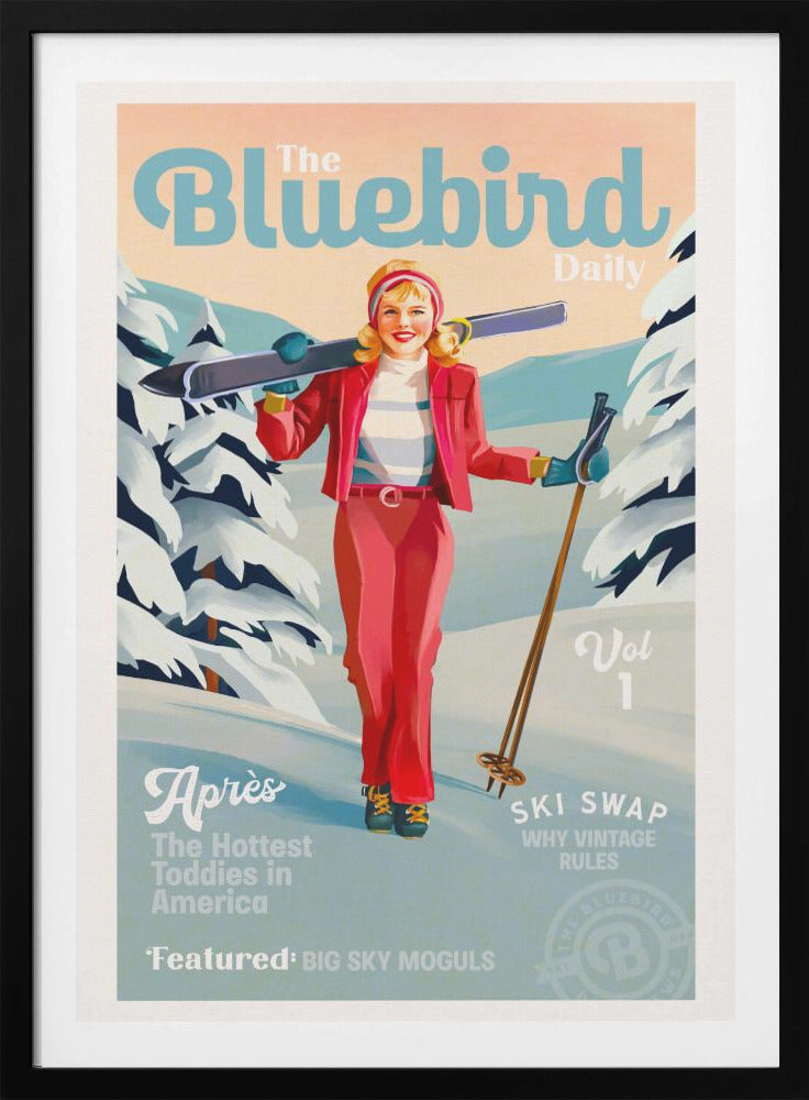 The Bluebird Daily Pinup Ski Art - Poster / Art Print
