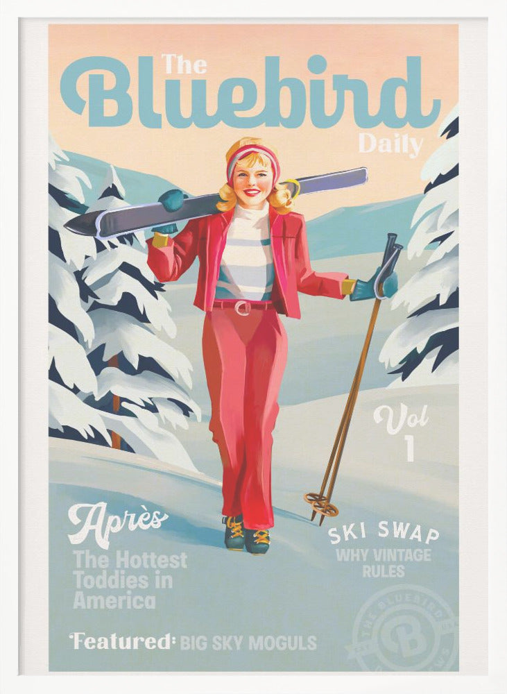 The Bluebird Daily Pinup Ski Art - Poster / Art Print