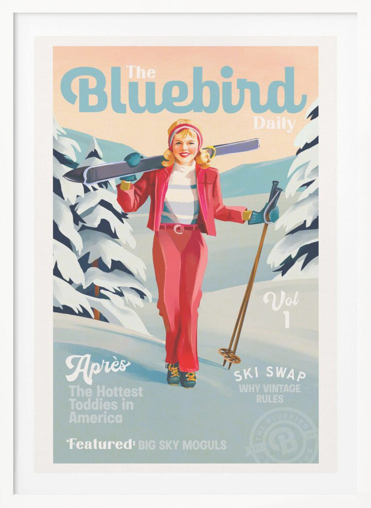 The Bluebird Daily Pinup Ski Art - Poster / Art Print