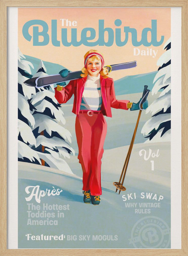 The Bluebird Daily Pinup Ski Art - Poster / Art Print