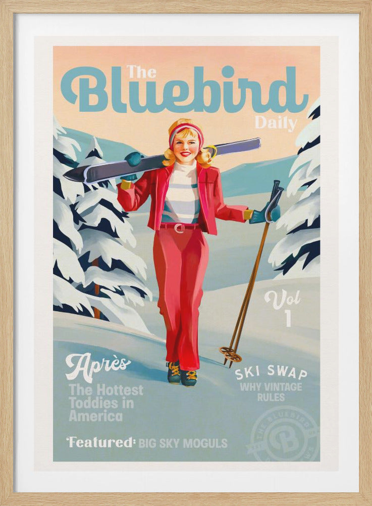 The Bluebird Daily Pinup Ski Art - Poster / Art Print