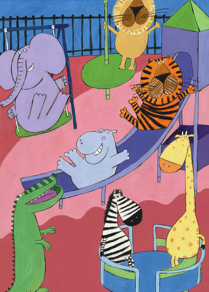 Jungle Animals in the Playground by Artist Carla Daly - Poster / Art Print
