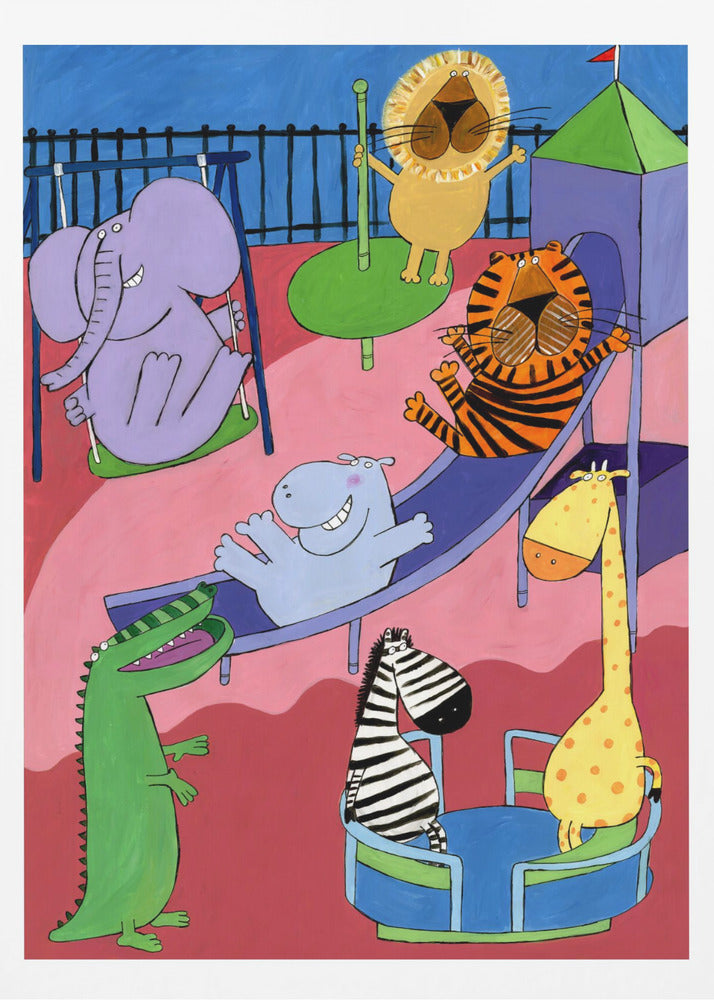 Jungle Animals in the Playground by Artist Carla Daly - Poster / Art Print