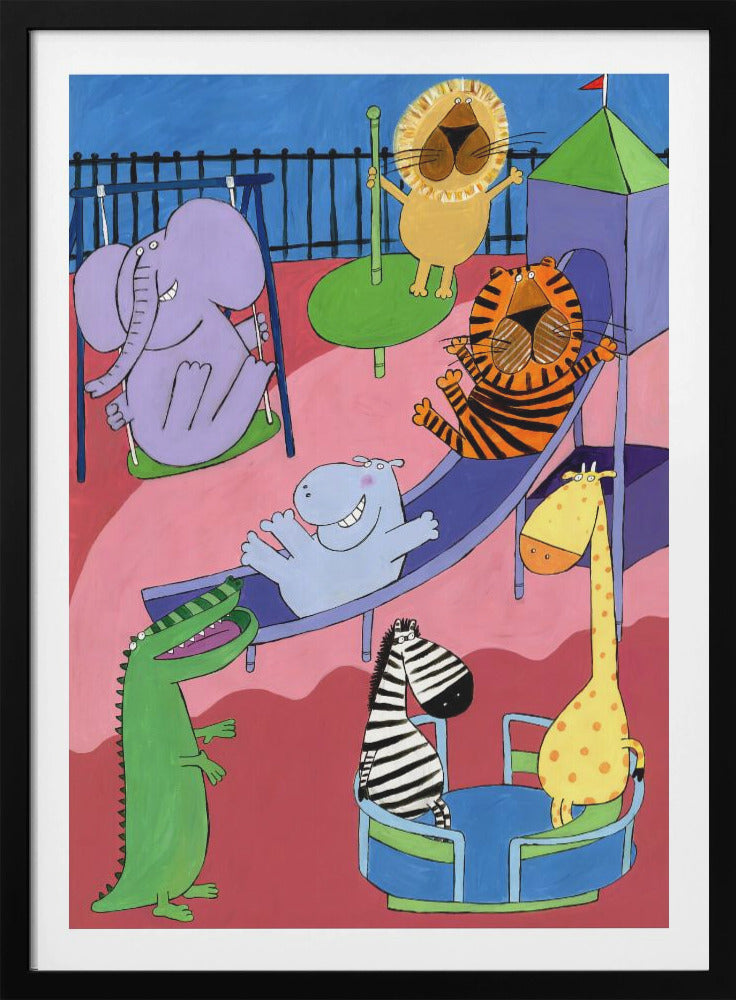 Jungle Animals in the Playground by Artist Carla Daly - Poster / Art Print