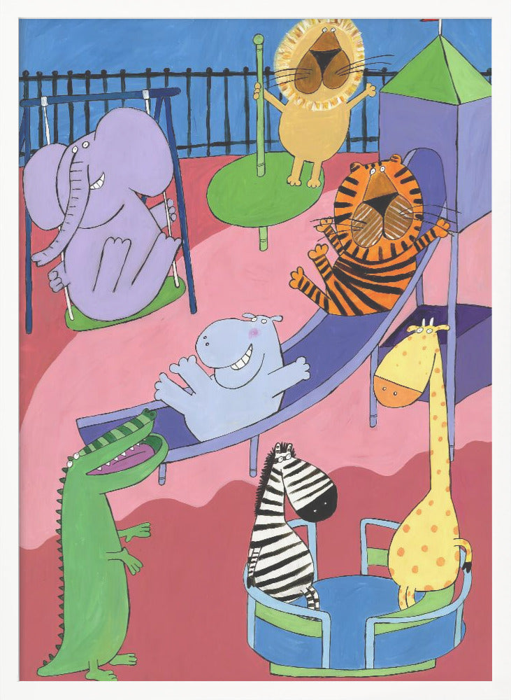 Jungle Animals in the Playground by Artist Carla Daly - Poster / Art Print