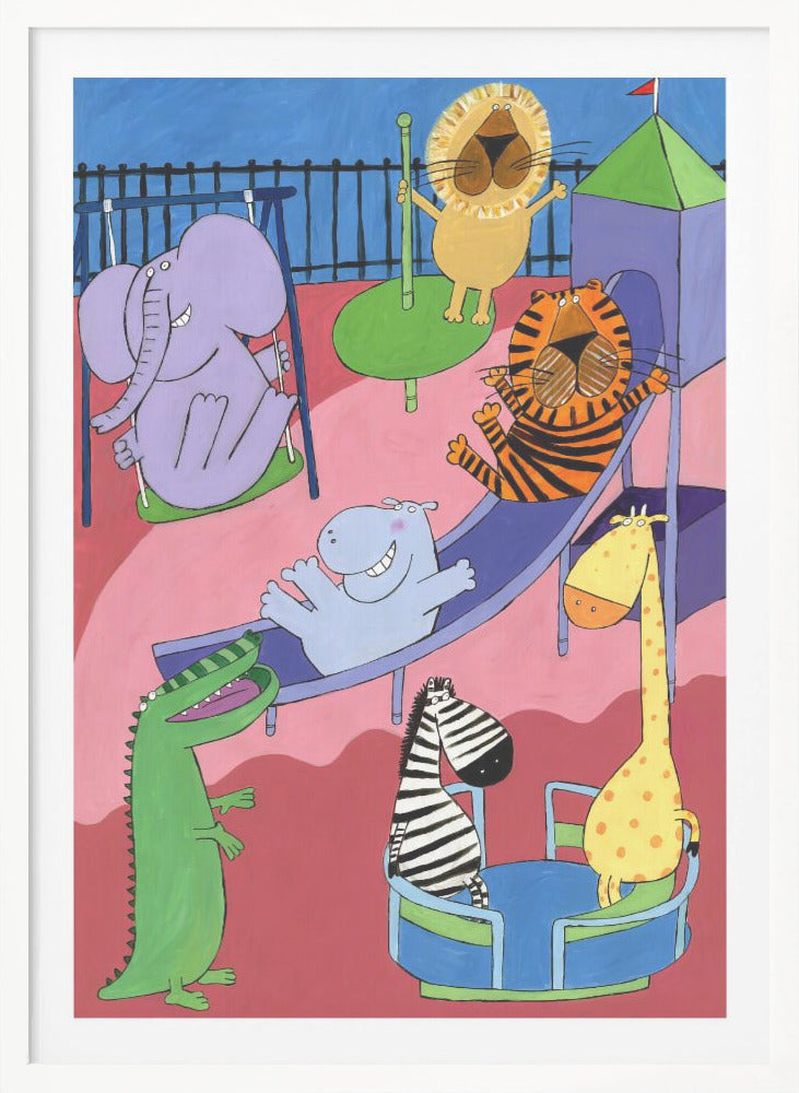 Jungle Animals in the Playground by Artist Carla Daly - Poster / Art Print