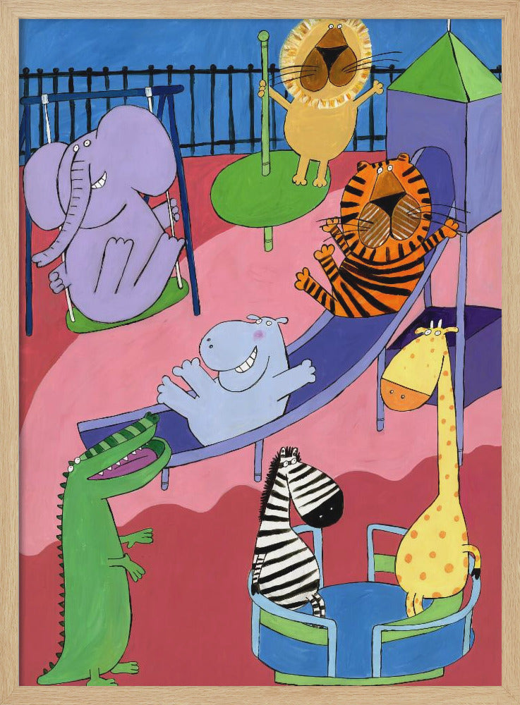 Jungle Animals in the Playground by Artist Carla Daly - Poster / Art Print